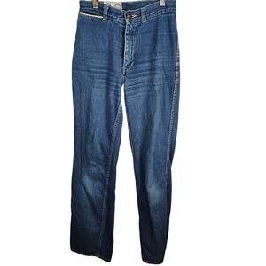 Vintage 70s Bell Bottom Jeans Womens 0 24 X 28 Blue Yellow Piping Time And Place